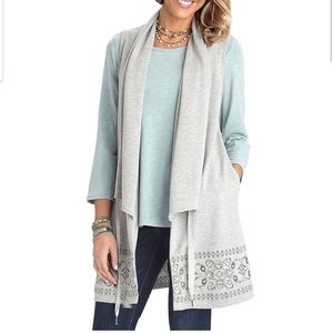 Cascade front vest with embroidered hem